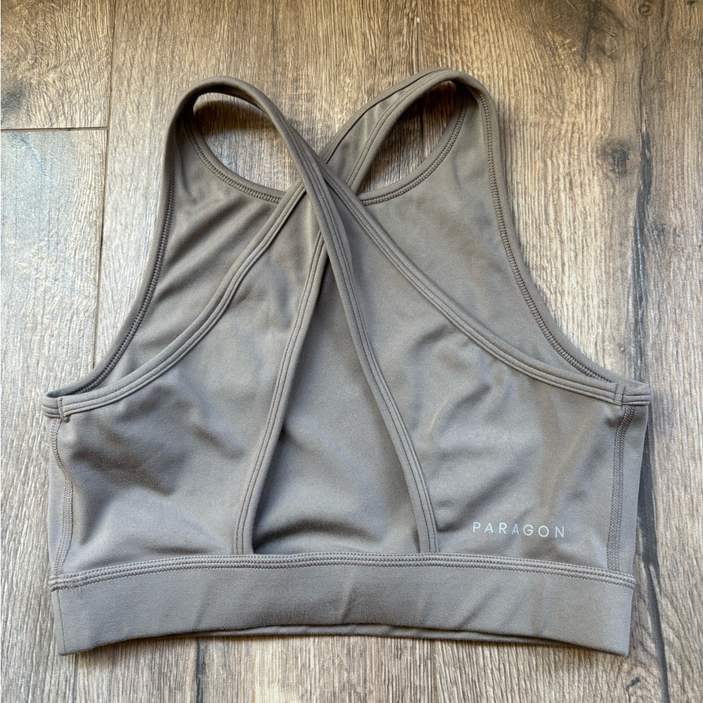 PARAGON Women's Taupe High Neck Criss Cross Back Sports Bra Small - Picture 2 of 7